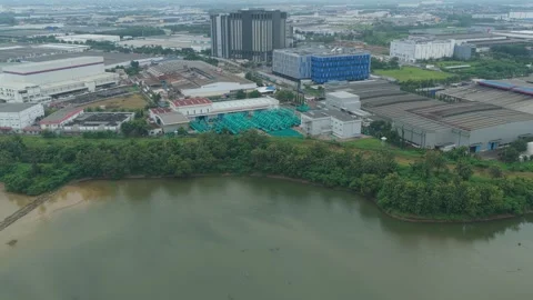 Drone view of data center cooling towers, cloud infrastructure hub in Jakarta Stock Footage 327459862