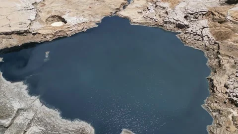 Drone View of Dead Sea Mineral Pools and Salt Formations Israel Stockbeeldmateriaal 337629009