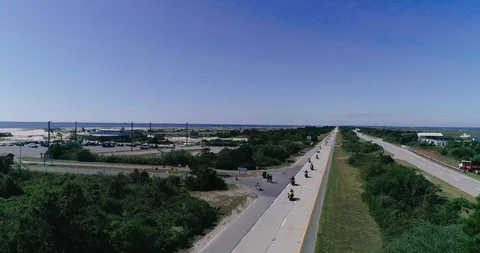 Drone view of Dee Snider charity motorcycle run 2019 Stock Footage 120709019