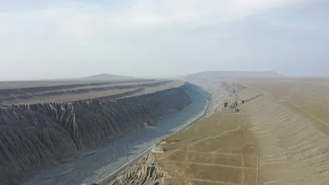 Drone View Deep Canyon Rock Pinnacles River Gorge China Stock Footage 339641217