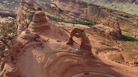 Drone view of a Delicate Arch in Arches National Park in Utah Stock Footage 115677113