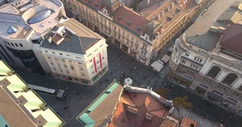 Drone view of Delijska cesma drinking fountain and Knez Mihailova street Stock Footage 166131867