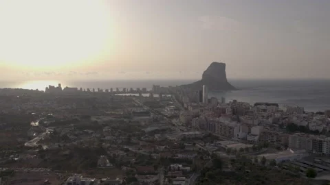 Drone view of Denia in Spain. Edge of city along Ocean. Seascape and buildings Stock Footage 166135735