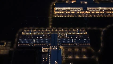 Drone view of Denmark Odense data center under night sky. Stock Footage 318287715