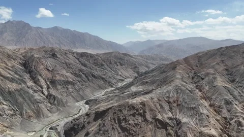 Drone View of Desert and Gobi Terrain in Taxkorgan Xinjiang China Stock Footage 341609586