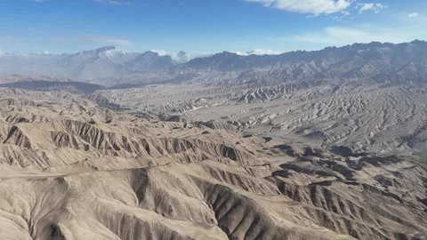 Drone View of Desert and Gobi Terrain in Taxkorgan Xinjiang China Stock Footage 341615741