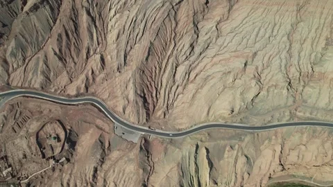 Drone View of Desert and Gobi Terrain in Shanshan Xinjiang China Stock Footage 341641827