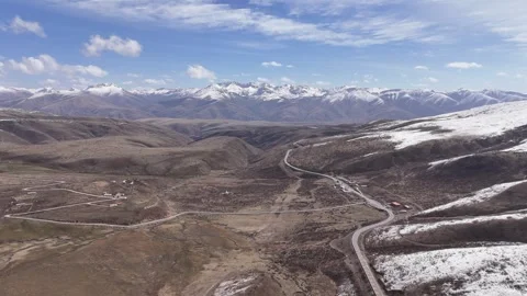 Drone View of Desert and Gobi Terrain in Ganzi Sichuan China Stock Footage 341651947