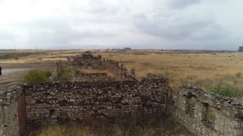 Drone view of Destroyed and Abandoned Houses of Agdam karabakh 1 Stock Footage 219195277