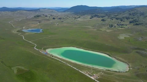 Drone View of Devil's Lake and Fish Lake in Durmitor, Montenegro Vidéo 341770400