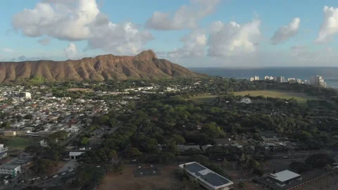 Drone View of Diamond Head Volcano From City In Waikiki, Honolulu, Hawaii Stock Footage 154165397