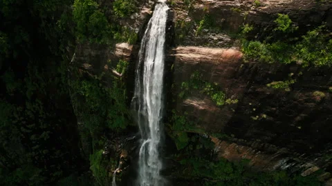 Drone view of Diyaluma Falls, second highest waterfall in Sri Lanka, cascades Stock Footage 274441923