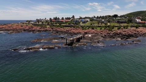 Drone view of a Dock in the blue sea Stock Footage 272410156