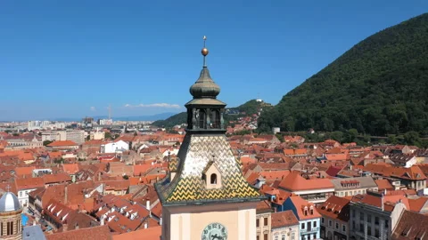 Drone View Of Dome, Brasov Old Town, Romania Stock Footage 197670834