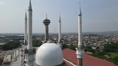 Drone view of the dome mosque and four towers Stock Footage 260521397