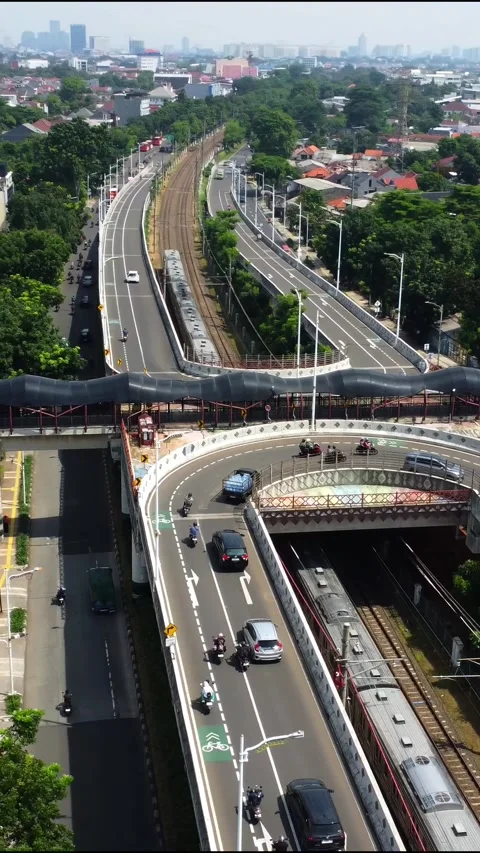 Drone view of a double flyover with a U-turn Stock Footage 324182210