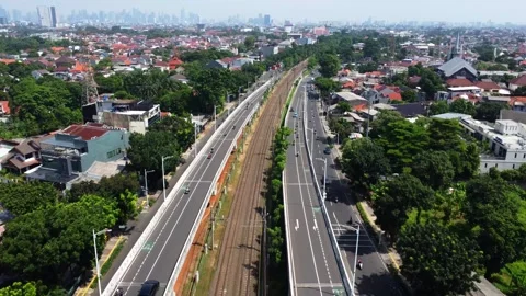Drone view of a double flyover with a U-turn Stock Footage 324194205