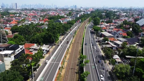 Drone view of a double flyover with a U-turn Stock Footage 324199854