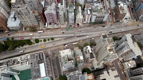Drone view down on the streets of Hong Kong. Aerial downtown footage Stock Footage 231749463