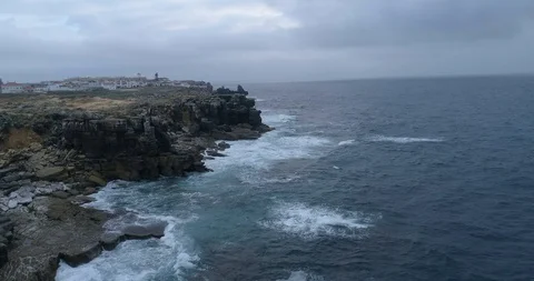 Drone view of dramatic coastline in Peniche, Portugal Vídeos de archivo 111834611