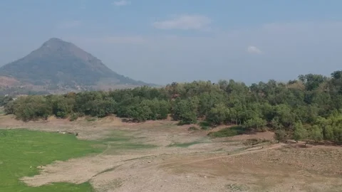 Drone view of dried lakes with mountain on background Stock Footage 278109855
