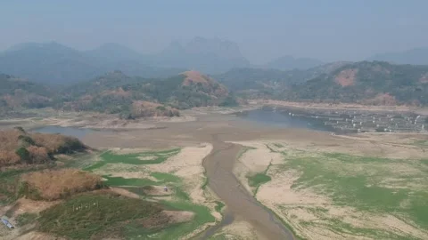 Drone view of dried lakes with mountain on background Stock Footage 278109856