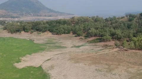 Drone view of dried lakes with mountain on background Stock Footage 278109858
