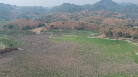 Drone view of dried lakes with mountain on background Stock Footage 278109933