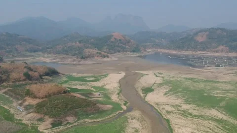 Drone view of dried lakes with mountain on background Stock Footage 278118070