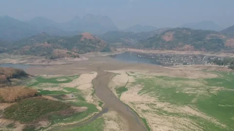 Drone view of dried lakes with mountain on background Stock Footage 278118071