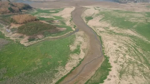 Drone view of dried lakes with mountain on background Stock Footage 278118073