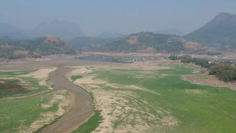 Drone view of dried lakes with mountain on background Stock Footage 278118293