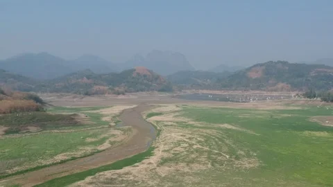 Drone view of dried lakes with mountain on background Stock Footage 278118377