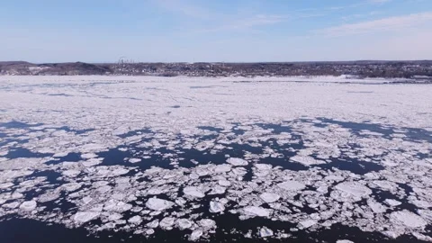 Drone view of drifting ice on winter river Stock Footage 330315184