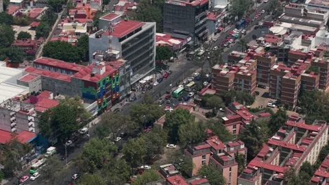 Drone view of earthquake drill on streets in Mexico City Stock Footage 308636743