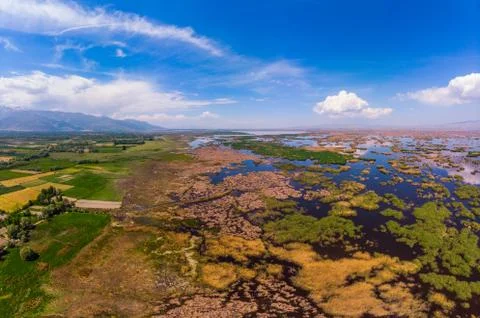 Drone view to the Eber lake Stock Photos