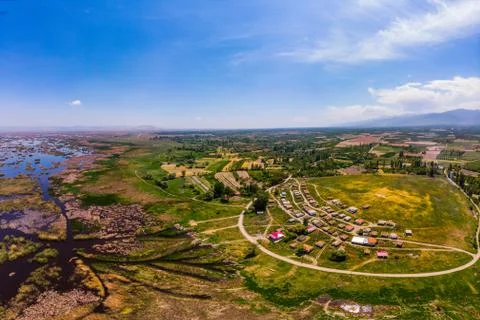 Drone view to the Eber lake Stock Photos