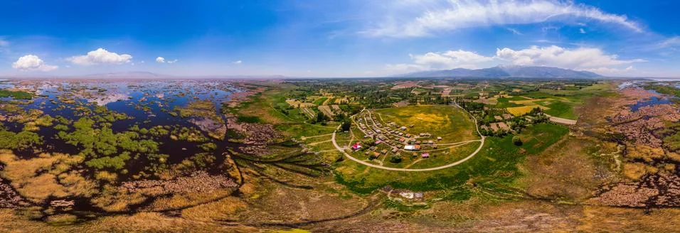 Drone view to the Eber lake Stock Photos