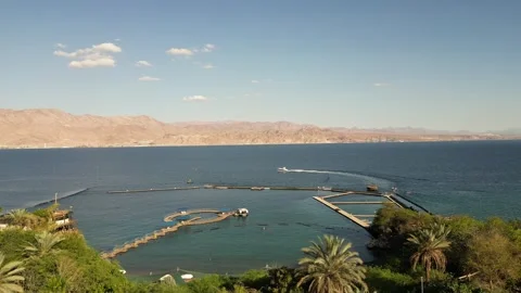 Drone View of Eilat Waterfront and Red Sea Shoreline Israel Stockbeeldmateriaal 337629485