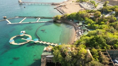 Drone View of Eilat Waterfront and Red Sea Shoreline Israel 库存影片 337629545
