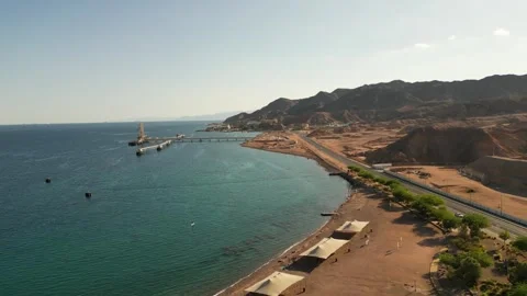 Drone View of Eilat Waterfront and Red Sea Shoreline Israel 動画素材 337629549