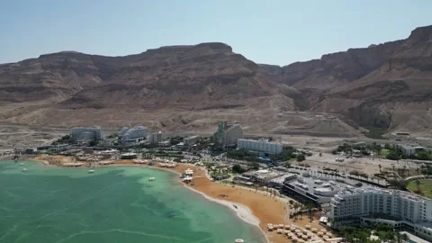Drone View of Ein Bokek Resort City and Dead Sea Shoreline Israel 库存影片 337629428