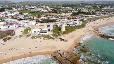 Drone view of El Palmar beach in Vejer de la Frontera, Cadiz. Surf beach Stock Footage 240045671