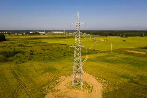Drone view of electric pole Stock Photos