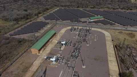 Drone View of Electrical Substation and Solar Energy Facility Video stock 342627212