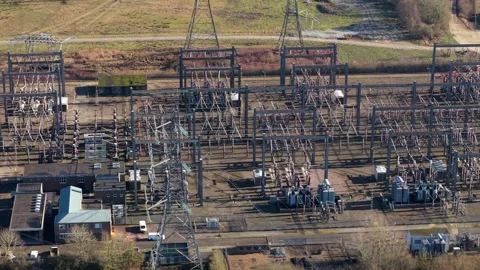 Drone View of Electricity Substation Infrastructure in Luton UK Stock Footage 337441306