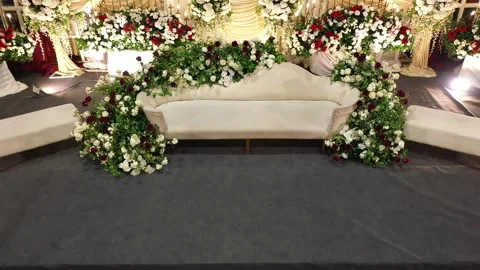 Drone View of Elegant Wedding Ceremony Stage and Engagement Decor Stock Footage 345271838