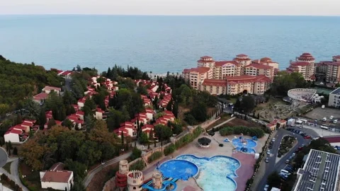 Drone view of Elenite resort complex, Bulgaria. Modern hotel Stock Footage 266137145