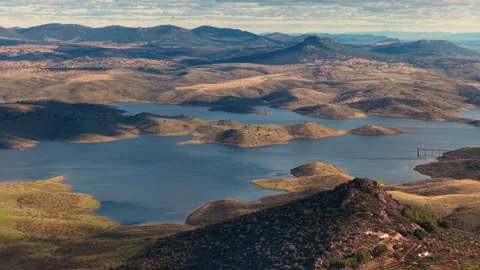 Drone View of Embalse de la Serena  From Hilltop Stock Footage 326164528