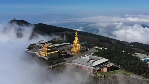 Drone view of emei mountain jinding scenic Stock Footage 134670687